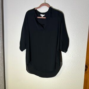 Decree Womens Sheer Blouse 3/4 Roll tab Sleeves Vneck Lightweight Black Size l